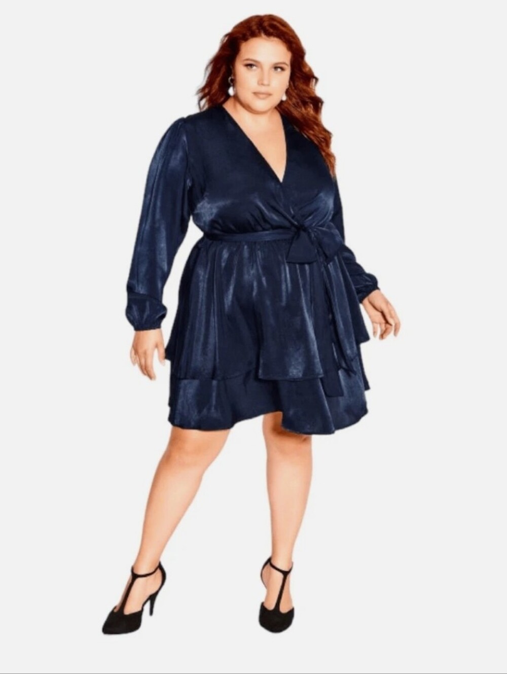 NWT Size 16 Long Sleeve Satin Fit & Flare Tiered Skirt City Chic Cocktail Dress